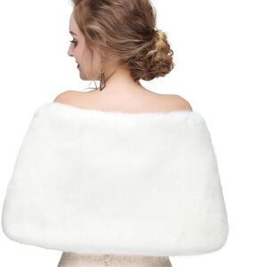 Elegant White Faux Fur Shawl